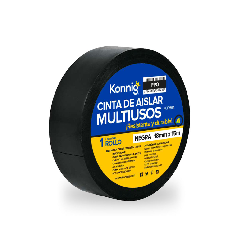 Cinta de aislar multiusos de 18mmx15m con 10 rollos