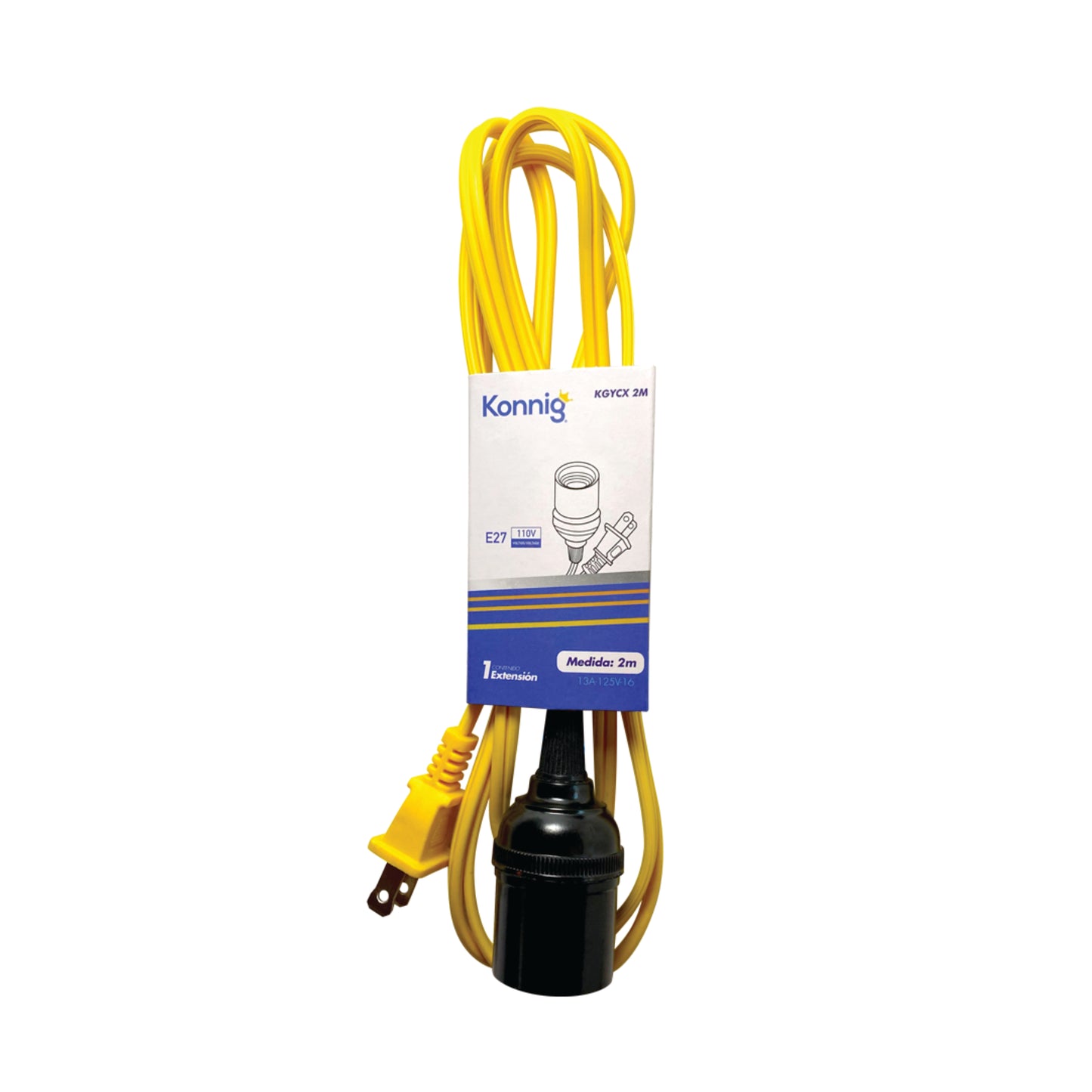 Extensión amarilla uso rudo de 2m con Socket