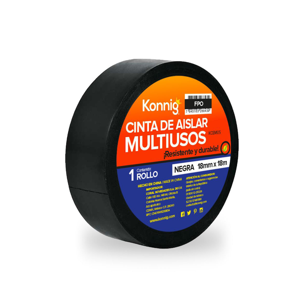 Cinta de aislar multiusos de 18mmx18m con 10 rollos